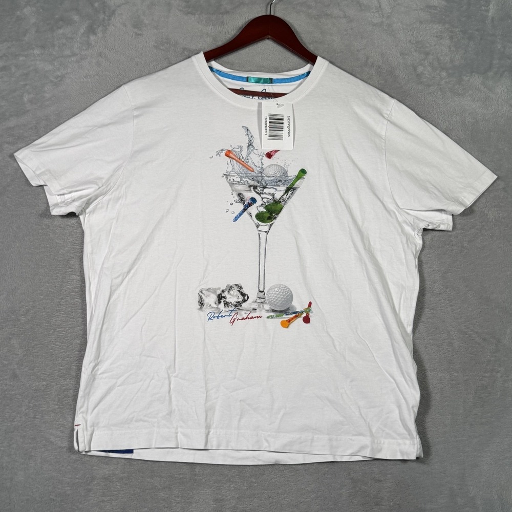 Robert Graham Shirt Mens 2XL White Golf Martini Cocktail On the Green T-Shirt